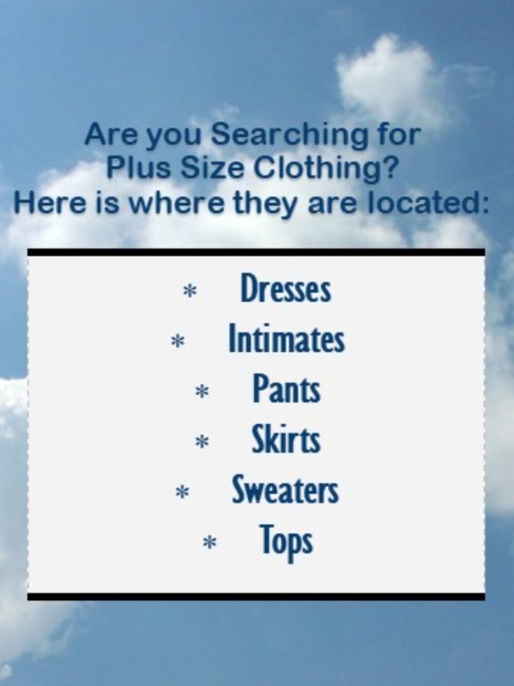 Women's PLUS SIZE Clothing Locator
